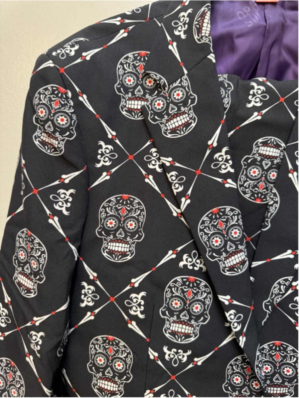 OppoSuits 2 Piece Jacket & Pant Mens 42 Black Haunting Hombre Dia De los Muertos - Picture 2 of 7